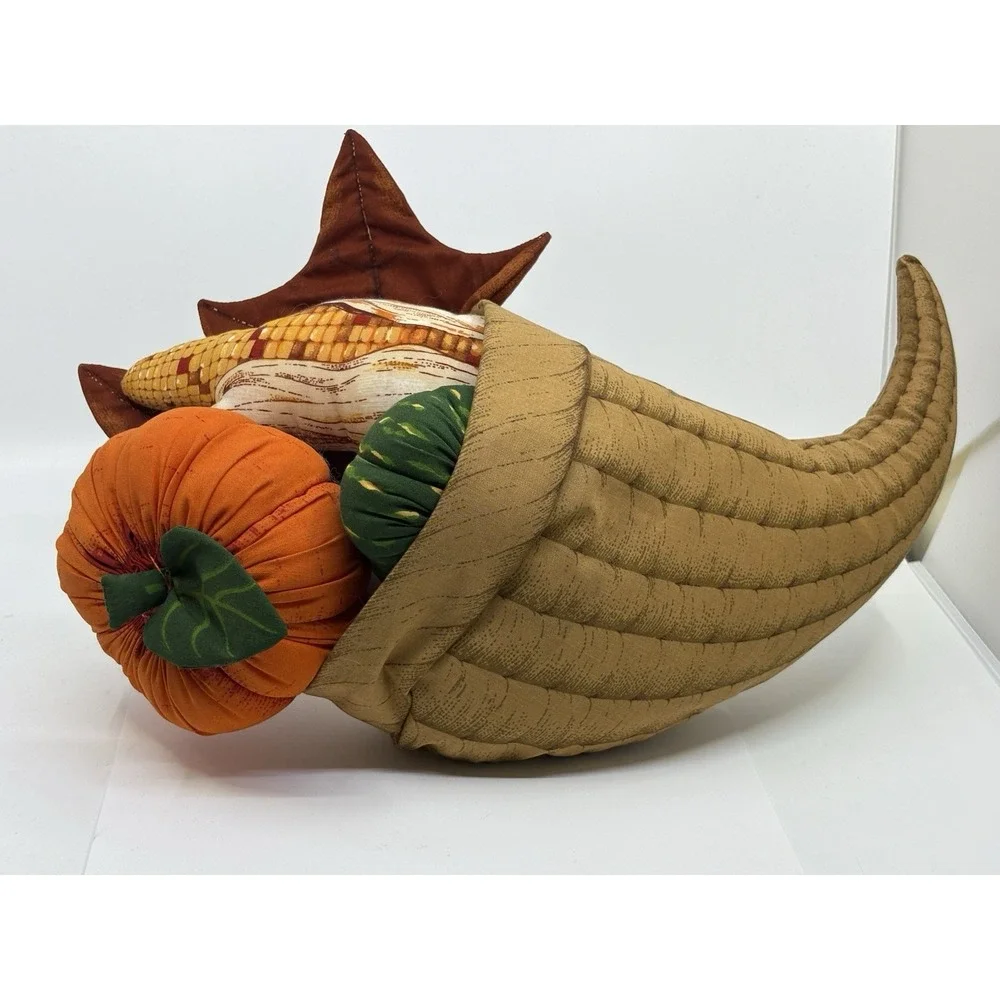 Vintage 80's handmade fabric cornucopia/horn of plenty Table Decor/ Plush